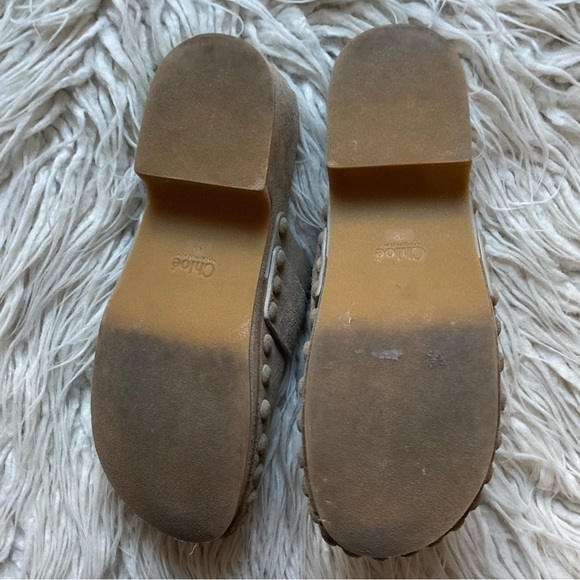 Chloe Gray Suede Leather Studded Round-Toe Slip On Wooden Sole Clog Mules Sz 40 - Picture 8 of 12